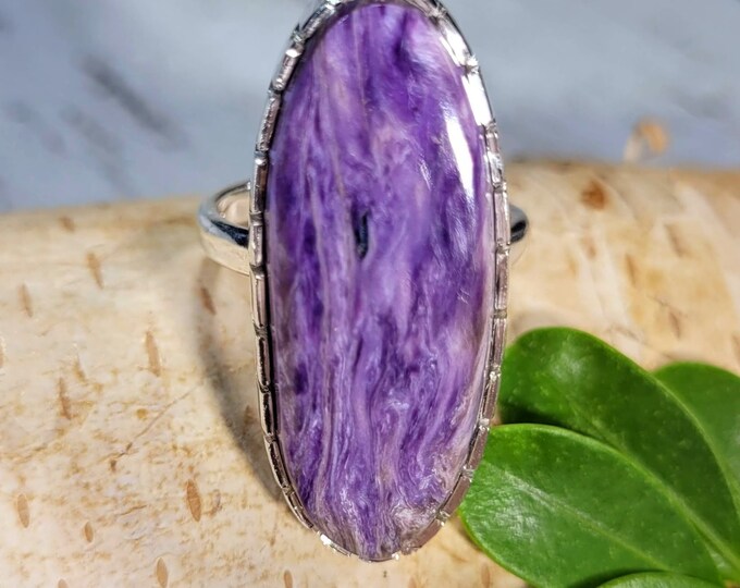 Natural Premium Grade Charoite Oval .925 Sterling Silver Ring Size 6.5 Genuine AAA Grade Charoite Gift for Her