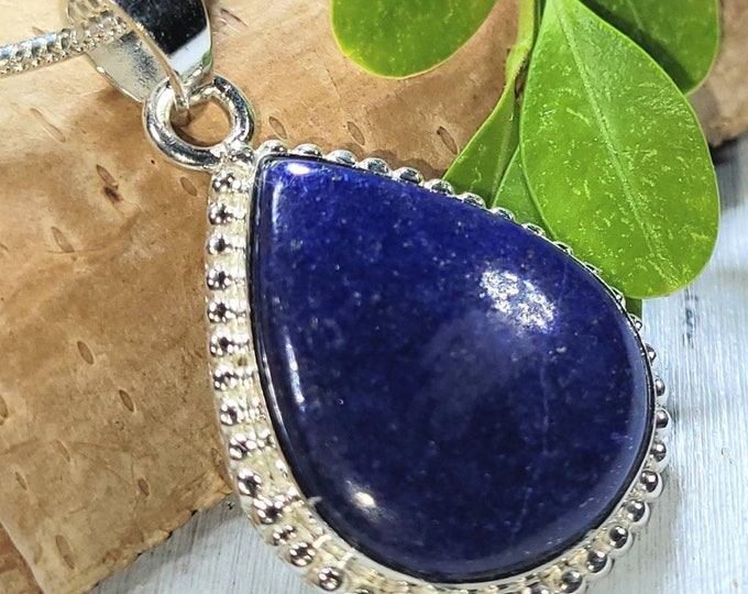 Lapis Lazuli Pendant, Lapis Lazuli Pear Sterling Silver Pendant, Handmade Lapis Pendant, Gift for Her, Statement Pendant, FH38