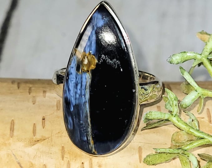 Pietersite Ring, Pietersite Sterling Silver Ring, Handmade Pear Pietersite Ring, Statement Ring , Gift for Her, Size 7 HT