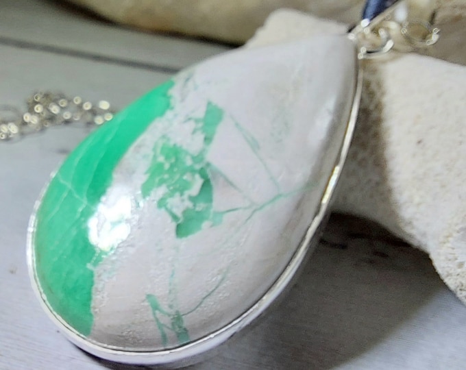 Natural Premium Variscite Pendant, .925 Sterling Silver Pendant, Statement Pendant, Boho Pendant, Quality Natural Stone, GN
