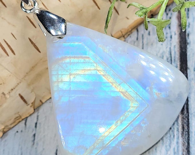Moonstone Pendant, Multi Flash Moonstone Pear Cabochon Sterling Silver Pendant, Gift for Her, Handmade Multi Color Moonstone Pendant, HS34