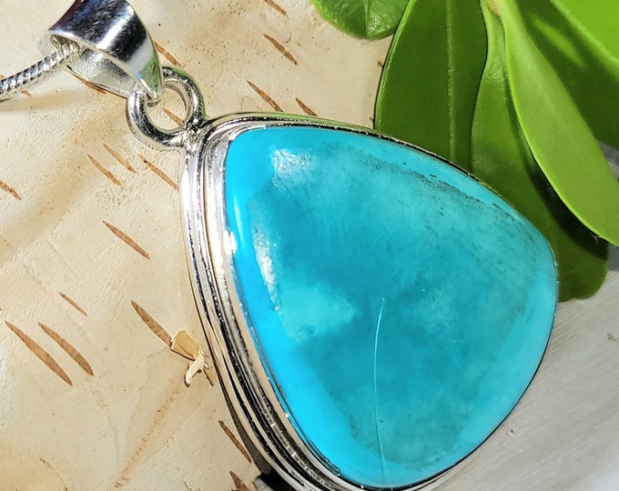 Natural Top Choice Turquoise Color Chrysocolla .925 Sterling Silver Pendant 8 Grams 1 1/2" x 1  EJ23