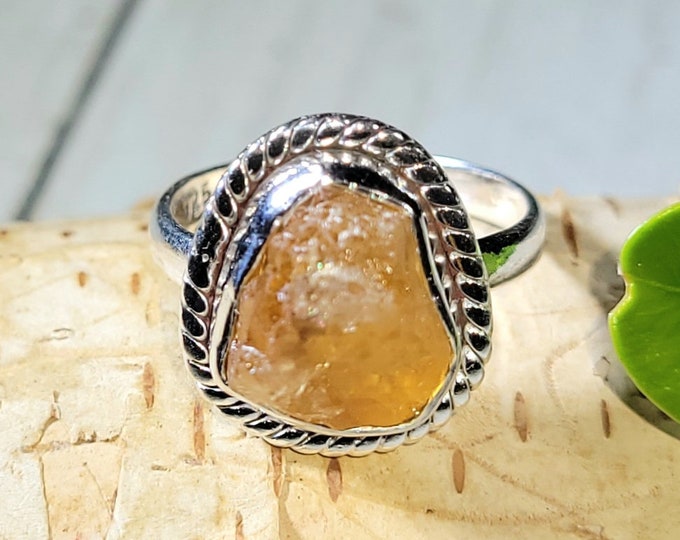 Natural Golden Orange Raw Rough Cut Citrine Handmade .925 Sterling Silver Ring Size 5.5 4 Grams 5/8" x 9/16" CB10