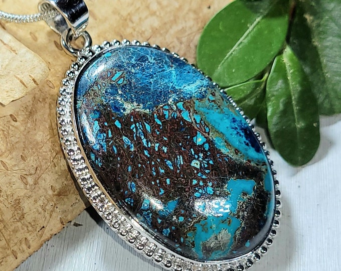 Natural High Grade Azurite Handmade Oval .925 Sterling Silver Pendant 15 Grams Gift for Her Mother's Day Gift Genuine Stone
