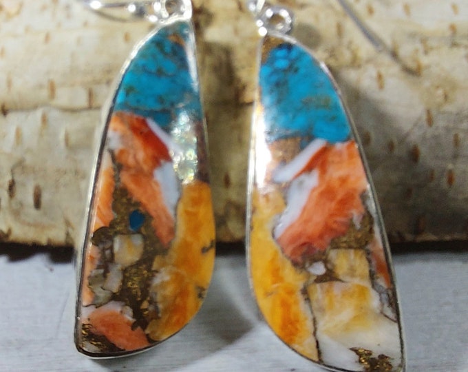 Natural Top Quality Color Spiny Oyster Turquoise .925 Sterling Silver Earrings GT07