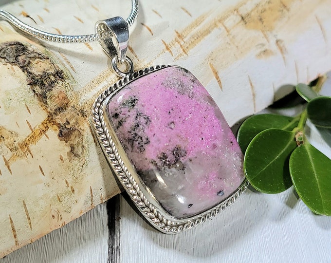 Natural AAA Grade Pink Cobalt Calcite .925 Sterling Silver Pendant 1 3/4" x 1 1/8" 14 Grams EF01