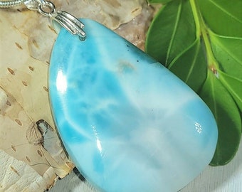 Natural AA Dominican Larimar Cabochon .925 Sterling Silver Pendant 2" x 1 1/8" 17 Grams EP24 Custom Fit Sterling Silver