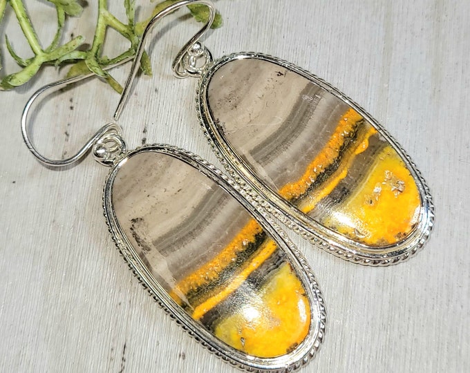 Bumblebee Jasper Earrings, Bumblebee Jasper Sterling Silver Earrings, Handmade Jasper Earrings, Statement Earrings, Gift for Her, HG04