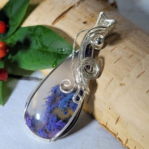 Purple moss agate pendant, purple moss agate wire wrapped pendant, moss agate pendant, Wire wrapped Pendant, Sterling Silver wire wrap image 4