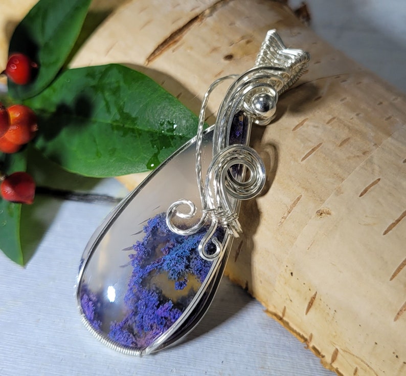 Purple moss agate pendant, purple moss agate wire wrapped pendant, moss agate pendant, Wire wrapped Pendant, Sterling Silver wire wrap image 4