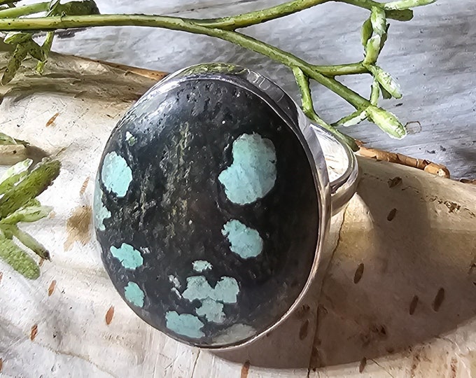 Tibetan Turquoise Sterling Silver Ring, Turquoise Boho Ring, Statement Ring; Handmade Ring, Premium Tibet Turquoise,Quality Ring Size 8