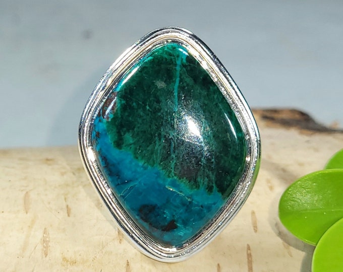 Natural Choice Quality Chrysocolla Malachite Handmade Freeform .925 Sterling Silver Ring Size 9 Genuine Stone Great Gift for Her