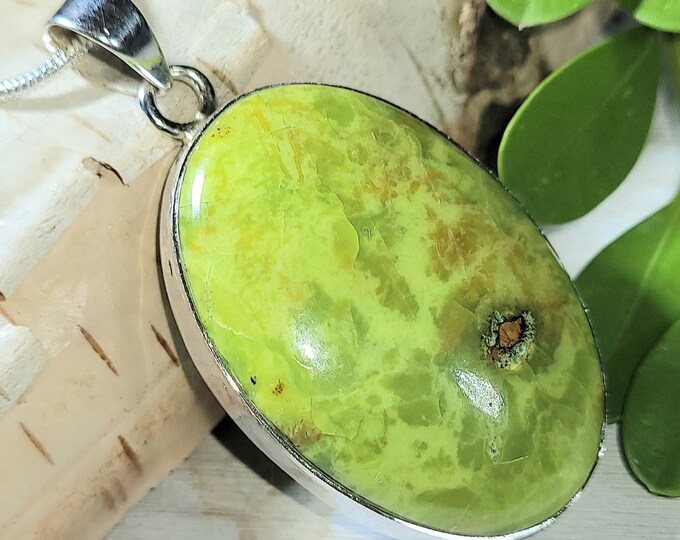 Natural Premium Rare Quality Australian Green Opal Oval Handmade  .925 Sterling Silver Pendant 1 7/8" x 1" 9 Grams EN05