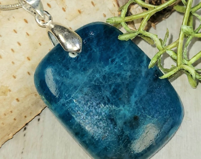 Apatite Pendant, Apatite Sterling Silver Pendant, Cushion Apatite Sterling Silver Pendant, Gift for Her, Statement Pendant, HA25