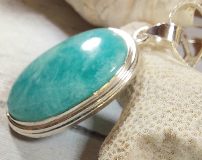Amazonite Sterling Silver Pendant, Handmade Amazonite Pendant, Gift for Her, Statement Amazonite Pendant, GC53
