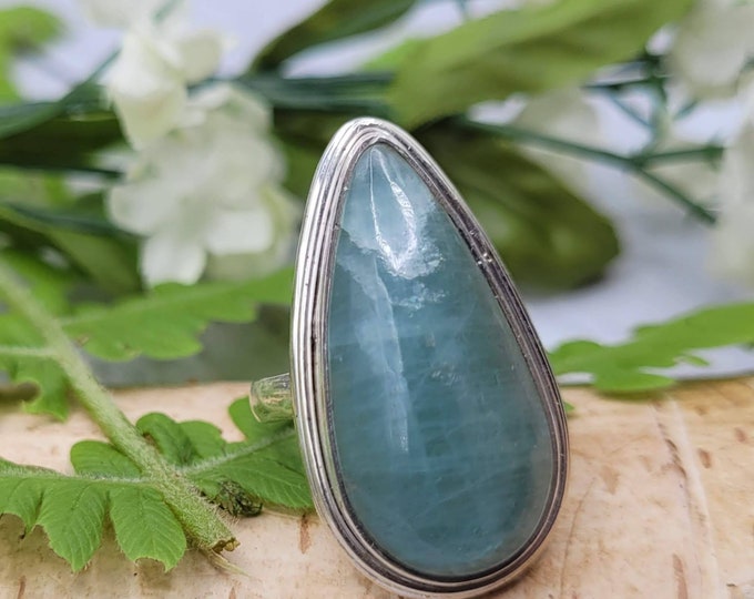Natural Aquamarine Sterling Silver Ring, Aquamarine Boho Ring, Statement Ring; Handmade Ring, Premium Quality Aquamarine Ring Size 7 CZ