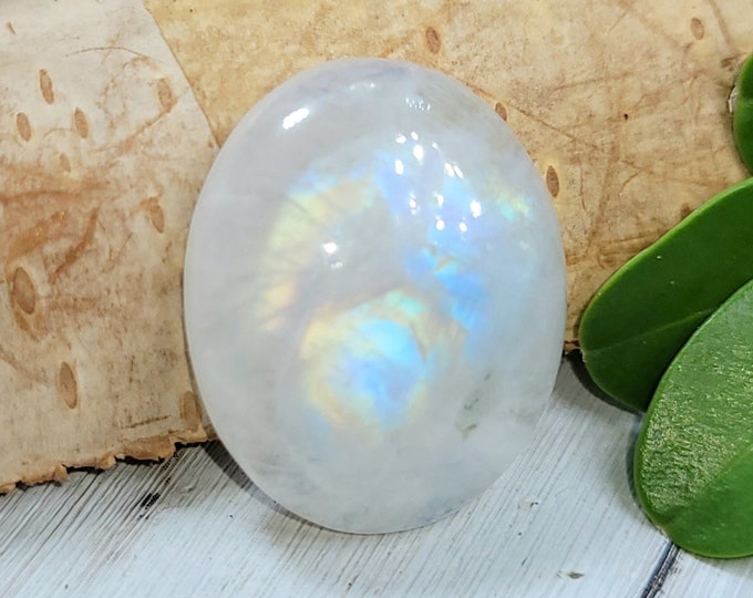Natural Premium Multi Color Rainbow Moonstone Oval 15Ct Cabochon Wire Wrapping, Weaving, or Pendant 19mm x 15mm Gift for Her, Collector CL27