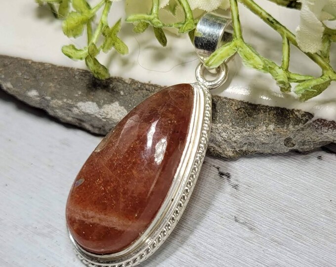 Sunstone Pendant, Sunstone Sterling Silver Pendant, Handmade Pendant, Statement Pendant, Genuine Sunstone, CZ24