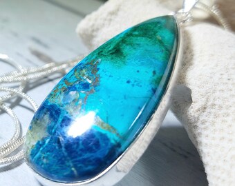 Pendentif Hématite Sur Chrysocolle 17,86g - Argent 925, Cabochon Naturel, Neuf Sans Emballage