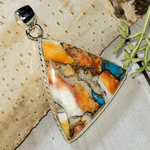 Spiny Oyster Turquoise Pendant, Spiny Oyster Turquoise W/Copper, Sterling Silver Pendant, Spiny turquoise pendant, Handmade Pendant GS31