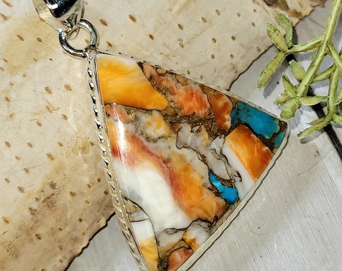 Spiny Oyster Turquoise Pendant, Spiny Oyster Turquoise W/Copper, Sterling Silver Pendant, Spiny turquoise pendant, Handmade Pendant GS31