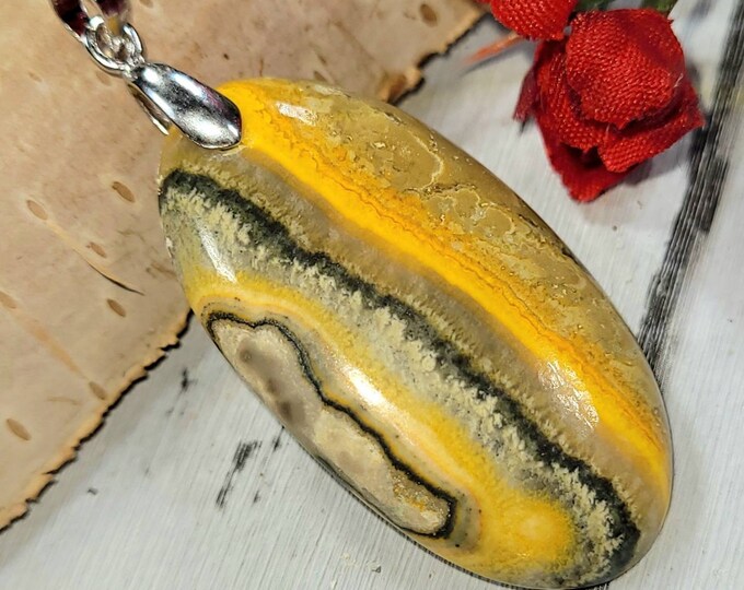 Bumblebee Jasper Pendant, Bumblebee Jasper Sterling Silver Pendant, Handmade Pendant, Bumblebee Cabochon Sterling Silver Pendant, DE55
