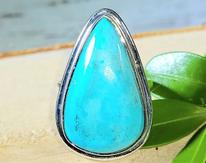 Natural Turquoise Color Chrysocolla .925 Sterling Silver Ring Size 6.5 7 Grams 1 1/8" x 3/4" EK32