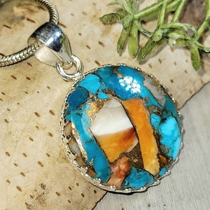 Spiny Oyster Turquoise Pendant, Spiny Oyster Turquoise w/copper, Sterling Silver Pendant, Spiny turquoise pendant, Handmade Pendant HJ22