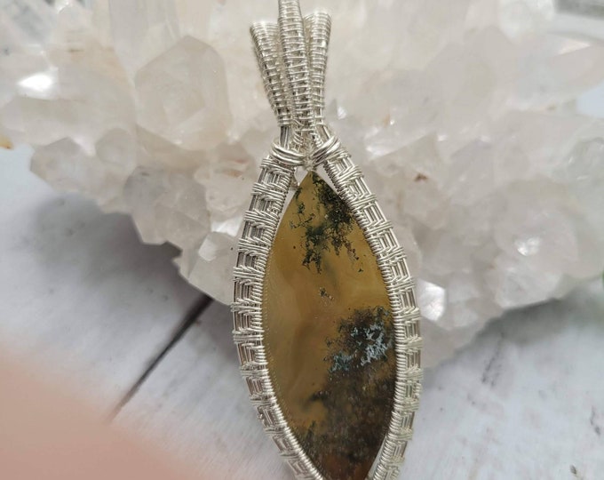 Natural Moss Agate Pendant,  Wire Wrapped .925 Silver Pendant, Sterling Silver Wire Wrapped pendants, Handmade Stone Jewelry DB26