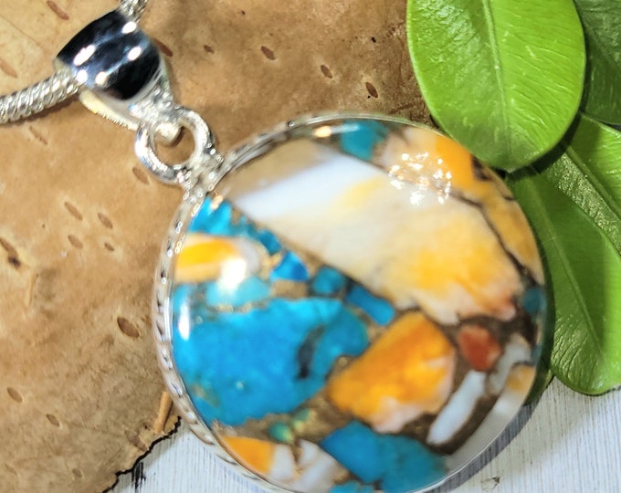 Spiny Oyster Turquoise Pendant, Spiny Oyster Turquoise w/copper, Sterling Silver Pendant, Spiny turquoise pendant, Handmade Pendant FP16