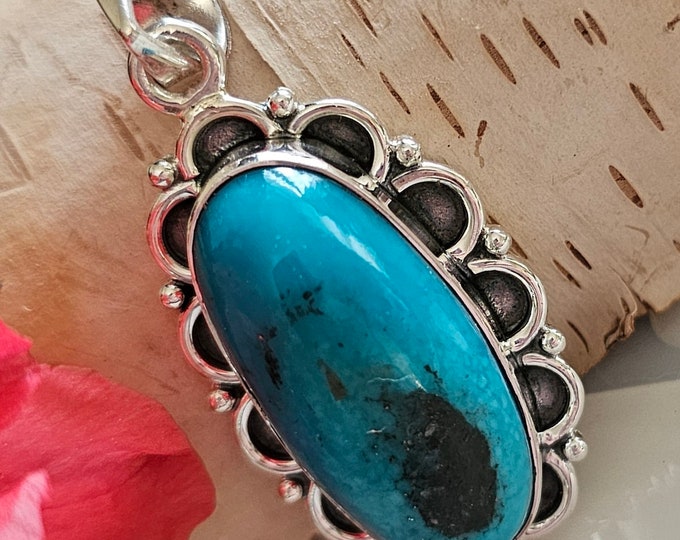 Turquoise Pendant, Turquoise with Pyrite Sterling Silver Pendant, Handmade Turquoise Silver Pendant, Statement Pendant, Gift for Her, HF14