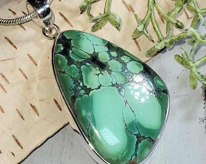 Tibetan Turquoise .925 Sterling Silver Pendant, Turquoise Pendant, Statement Pendant, Handmade Pendant, Boho Turquoise Pendant, HT02