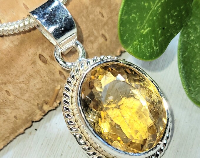 Eye Clean Faceted Citrine Pendant Handmade .925 Sterling Silver 5.1 Grams 1 1/8" x 11/16" FU31