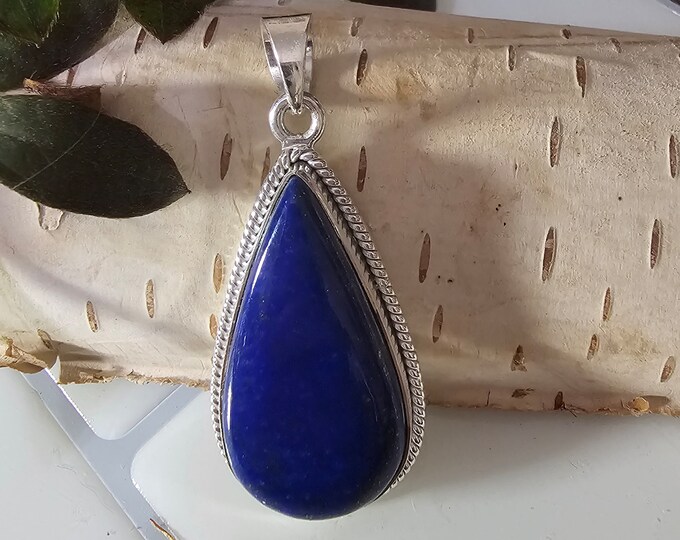 Lapis Lazuli Pendant, Lapis Lazuli Pear Sterling Silver Pendant, Handmade Lapis Pendant, Gift for Her, Statement Pendant, HF12