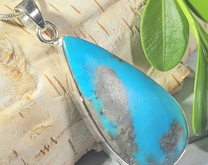 Natural High Grade Turquoise With Pyrite Handmade .925 Sterling Silver Pendant 1 7/8" x 3/4 9 Grams EJ26