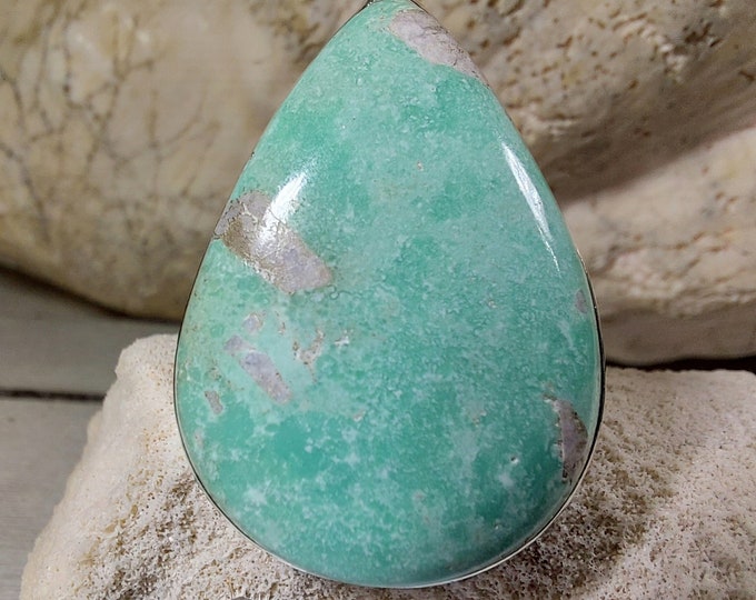 Natural Premium Variscite Sterling Silver Ring, Variscite Pear Ring Size 5.75, Statement Ring, Boho Ring, GN