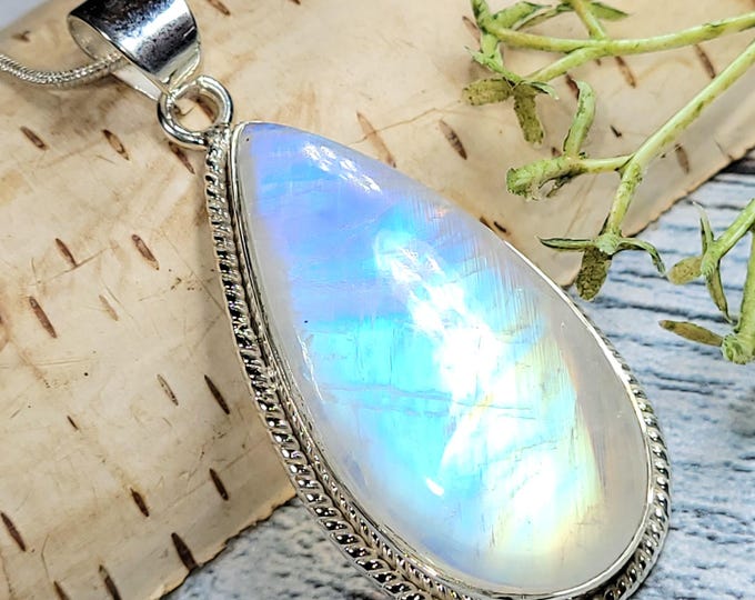 Moonstone Pendant, Moonstone Sterling Silver Pendant, Multi Flash Moonstone Pendant, Handmade Pendant, Statement Moonstone Pendant, JB23