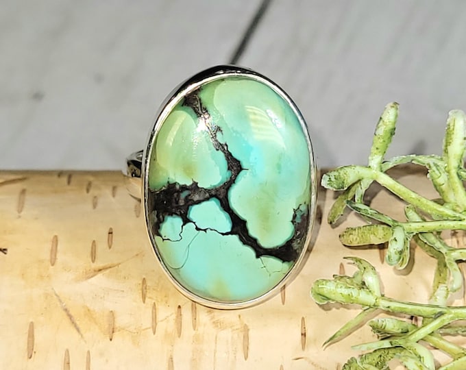 Turquoise Ring, Tibet Turquoise Ring, Turquoise Sterling Silver Ring Size 7, Gift for Her, Boho Ring, Statement Ring, Handmade Ring, HP