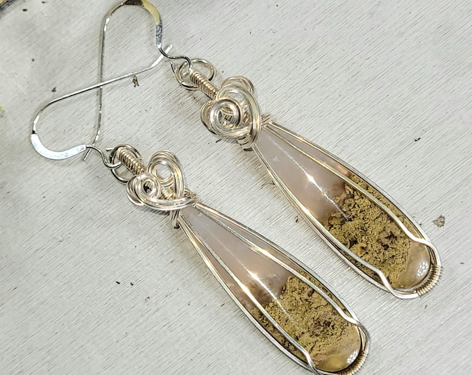 Moss Agate Earrings, Moss Agate Sterling Silver Wire Wrapped Earrings, Moss Agate Statement Wire Wrap Earrings, Handmade Earrings, HT27