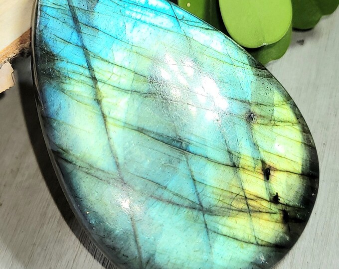 Natural High Grade Multi-Flash Labradorite Pear Cabochon 70ct 14 Grams 47mm x 32mm Wire Wrapping, Weaving or Pendant, Collector LB07