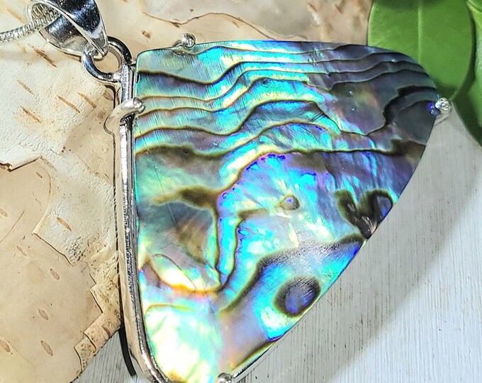 Natural High Grade Multi-Color Abalone & .925 Sterling Silver Pendant 1 5/8" x 1 7/8" 18 grams ER11