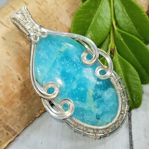 Natural Premium Hemimorphite Wire Wrapped .925 Silver Pendant, Sterling Silver Wire Wrapped pendants, Handmade Stone Jewelry FD28