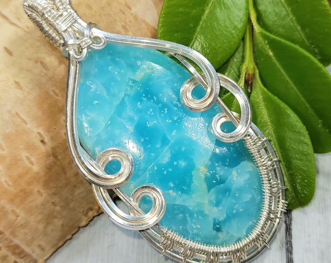 Natural Premium Hemimorphite Wire Wrapped .925 Silver Pendant, Sterling Silver Wire Wrapped pendants, Handmade Stone Jewelry FD28
