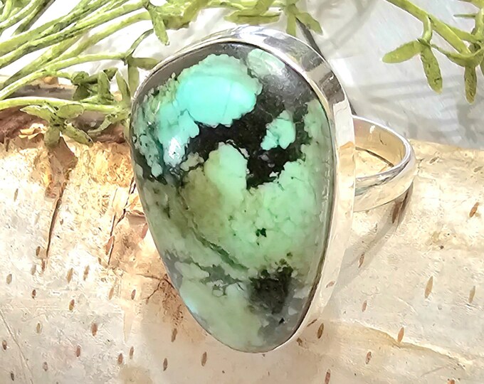 Tibetan Turquoise .925 Sterling Silver Ring, Turquoise Boho Ring, Statement Ring; Handmade Ring, Premium Size 8.5, Boho Ring, Gift for her