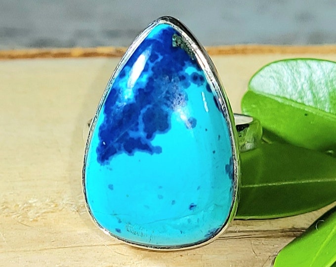 Natural AAA Shattuckite .925 Sterling Silver Ring Size 5.5 5 Grams 7/8" x 5/8" EK32