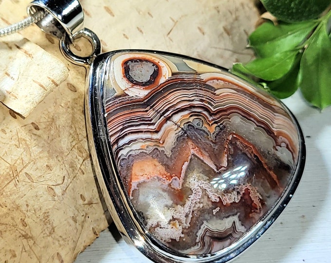 Natural Premium Grade Crazy Lace Agate Pear Handmade .925 Sterling Silver Pendant 1 3/4" x 1 1/8" 12 Grams AQ30