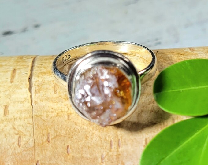 Natural Golden Orange Raw Rough Cut Citrine Handmade .925 Sterling Silver Ring Size 6.75 4 Grams 1/2" x 1/2" FK15