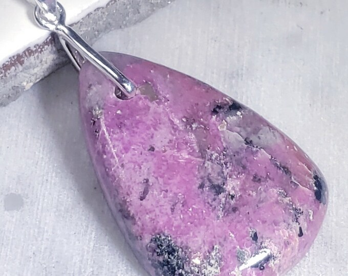 Natural AAA Pink Cobalt Calcite Pear Cabochon .925 Sterling Silver Pendant 1 7/8" x 1" EA2(17) Sterling Silver Heavy Duty Bail