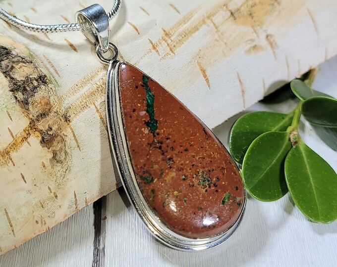 Natural Extremely Rare Zarinite .925 Sterling Silver Pendant 2 1/8" x 1" 11 Grams EF07