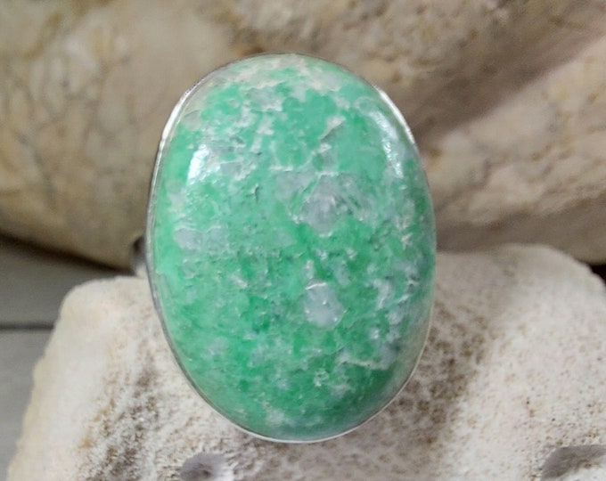 Natural Premium Variscite Sterling Silver Ring, Variscite Pear Ring Size 9.5, Statement Ring, Boho Ring, GN
